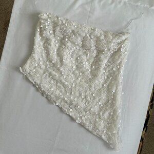 Good Days Project strapless asymmetrical tube top white sequin glitter lace ✨